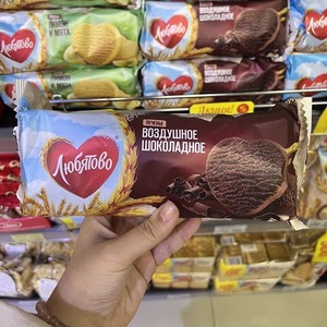俄罗斯超市进口柠檬薄荷巧克力味饼干原味燕麦粗粮饼干下午茶200g