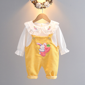 洋气童装女童套装春季婴儿童背带裤两件套0一1-3岁小童女宝宝春装