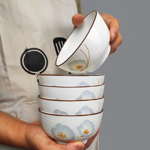 釉下彩印花陶瓷米饭碗4.5英寸碗家用小饭碗小汤碗可微波碗盘餐具