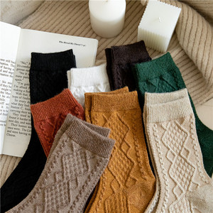 加厚保暖羊毛袜纯色棉线袜子秋冬靴袜复古针织堆堆袜中筒长袜子