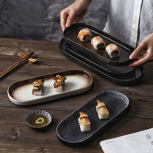 随圆盘日式和风料理餐盘 创意甜品盘碟 陶瓷长条盘子寿司盘