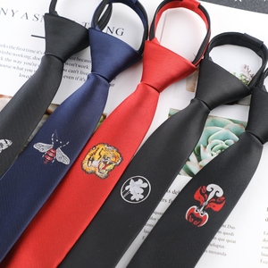 男士领带定位刺绣花动物懒人易拉得拉链韩版超窄款5CM免打结