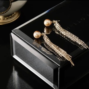 S925银针气质闪钻珍珠两戴耳环韩国个性时尚百搭耳钉长款流苏耳坠