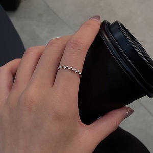 925银圆珠戒指小巧细面叠戴银珠单戒开口设计可调节食指学生情侣