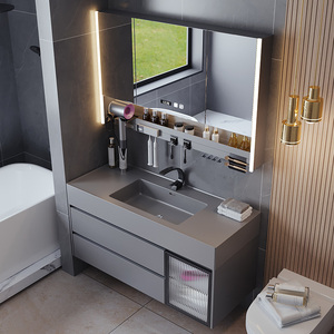 浴室柜多功能收纳架智能镜柜组合岩石一体洗脸洗手盆卫生间洗漱台