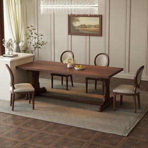 法式复古实木餐桌椅组合长方形美轻奢家用办公工作大书吃饭岛台子