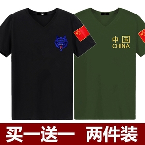 2件】刺绣中国军迷装男迷彩服作训练紧身短袖T恤特种兵体能半截袖