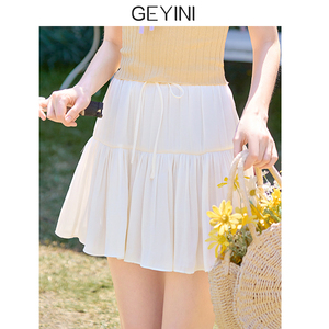 歌依妮夏季女法式高级感白色百褶裙子a字短裙小个子小白裙半身裙