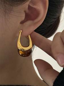 欧美法式简约葡萄石水滴耳环  几何白水晶椭圆形夸张耳钉三色