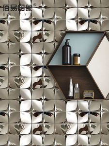 银色镜面金属马赛克瓷砖现代简约酒吧客厅玄关电视背景墙砖贴装饰