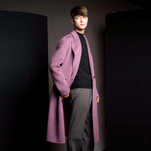 男装马卡龙糖果色高端设计师双面澳洲羊绒大衣长款一粒扣澳毛风衣