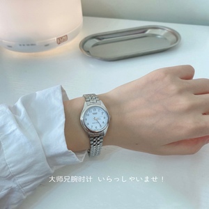 日本卡西欧Casio网红手表复古钢带小圆表女 数字/粉蓝简约气质ins