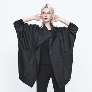 春秋新款欧美设计感小众风衣外套女中长款蝙蝠袖夹克原创高级拉链