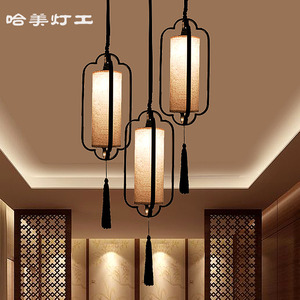 中国风现代新中式铁艺布艺吊灯走廊过道茶楼楼梯间吧台阳台灯具