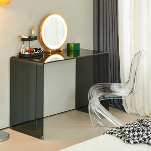 新款网红极简透明玻璃化妆桌小型简易梳妆台卧室现代简约化妆台