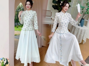 中式女装中国风茶服夏季民国改良旗袍唐装上衣短款时尚汉服套装潮