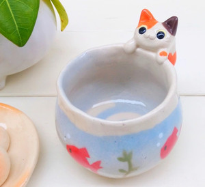 工房しろ三毛猫鱼缸杯子茶杯马克杯咖啡杯陶瓷日本130ml