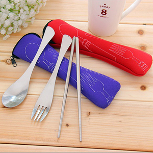 旅行学生筷子勺子套装便携式不锈钢餐具二件套户外收纳袋子可定制