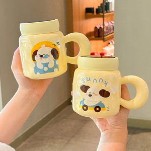 奶fufu可爱女生马克杯学生大容量陶瓷杯子带盖勺办公室咖啡牛奶杯