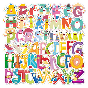 50张Alphabet字母英文卡通儿童贴画笔记本平板笔筒玩具盒装饰贴纸