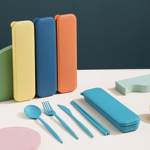 新款小麦秸秆四件套刀子叉子勺子筷子套装学生户外旅行便携餐具