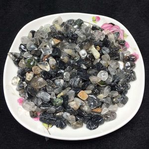 天然黑发晶水晶原石碎石消磁石鱼缸花盆装饰供佛能量石