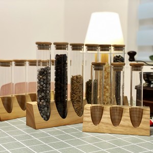 玻璃试管五谷杂粮咖啡豆茶叶中草药个性创意实木样品房储物展示架