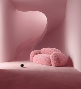 ins轻奢粉色长毛绒网红沙发美容美甲店工作室创意懒人创意沙发