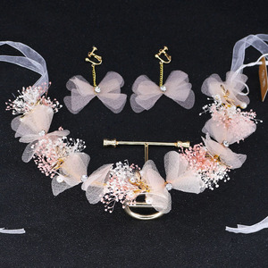 新娘紫色花环香槟手工头花饰品套装韩式结婚伴娘头饰旅拍造型头饰