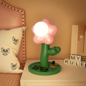 创意台灯花朵灯儿童房卧室床头灯粉色高级书桌灯落地灯可爱小夜灯