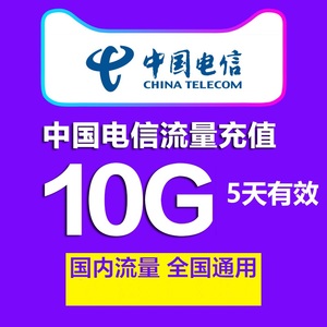 中国电信流量充值10GB 全国电信流量3g4g5g通用流量包 5天有效ss