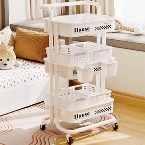 婴儿用品置物架小推车落地多层新生儿卧室床头移动零食收纳储物架