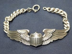 二战美国军队纯银 Air Corps Wing 手链埃美柯飞行员船员轰炸机