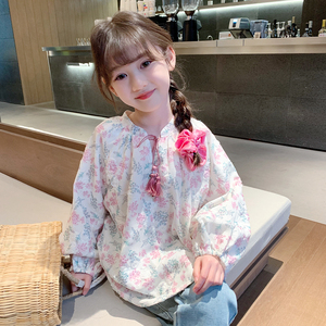 女童衬衫2024春装新款儿童韩版娃娃衫上衣宝宝花式洋气长袖衬衣潮