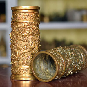 黄铜香筒九龙香筒黄铜手工铸造中式金属复古香筒装线香器具包邮