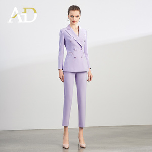 AD干练气质女装套装高端职业工装女正装洋气紫色西装套裤长袖修身