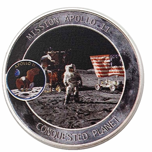 美国阿波罗11号任务镀银纪念币 收藏彩印金币硬币飞船登月纪念章