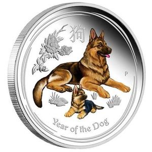 2018澳大利亚十二生肖动物戊戌狼狗镀银纪念章 收藏工艺彩绘硬币