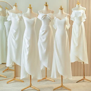 缎面伴娘服平时可穿2024新款夏季婚礼姐妹团礼服小白裙女高级小众