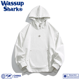 Wassup Shark美式半拉链连帽卫衣男女情侣春秋小众宽松百搭上衣潮