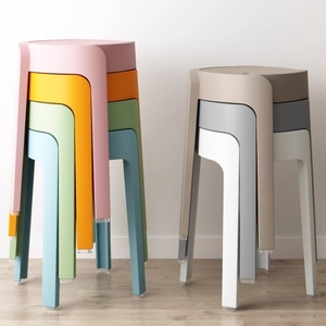 塑料凳子可堆叠加厚家用餐桌熟胶凳简约高板凳北欧客厅圆形风车凳