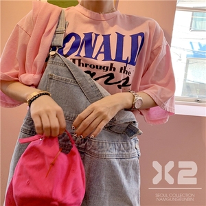 现货 夏季韩国代购X2联名款可爱卡通减龄唐老鸭宽松短袖T恤女