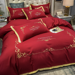欧式四季水洗棉四件套大红色婚庆床单被套床笠北欧风结婚床上用品