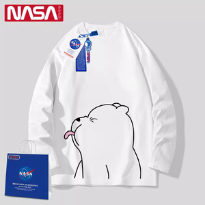 NASA官方旗舰立体小熊t恤长袖男女夏季薄款青少年大童纯棉打底衫