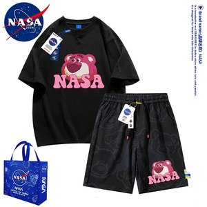 NASA联名草莓熊短袖短裤两件套装男士夏季新款运动情侣t恤五分裤5