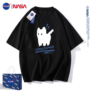 NASA官方旗舰猫咪图案短袖t恤男女款夏季潮牌ins青少年印花上衣服