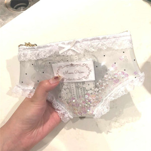 日系蕾丝个性小性感的化妆包透明少女小内裤珍珠防水收纳包零钱包