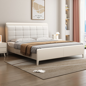 北欧现代简约真皮床白色实木床1.8米大床主卧床高端大气双人床