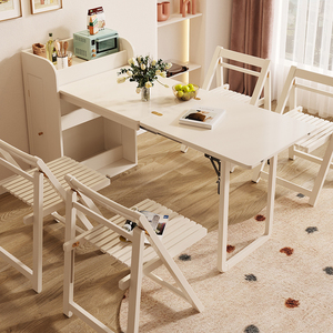 现代简约小户型白色百搭折叠餐桌椅餐边柜一体日式可伸缩吃饭桌子
