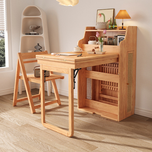 实木折叠餐桌家用小户型伸缩饭桌隐形收纳餐边柜现代简约变形桌子